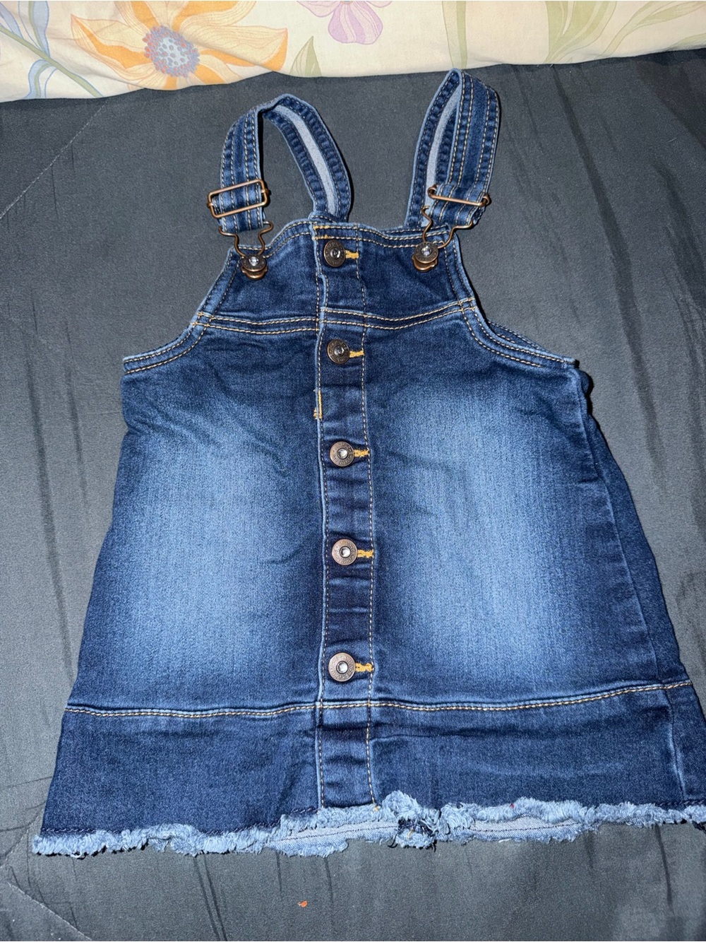 Jordache Dark Blue Denim Button-Front Pinafore Dress